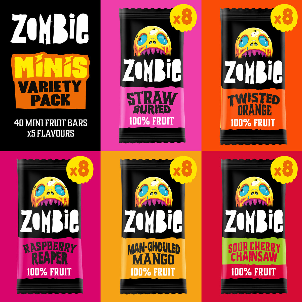 Zombie Minis contain 8 each of 5 flavours