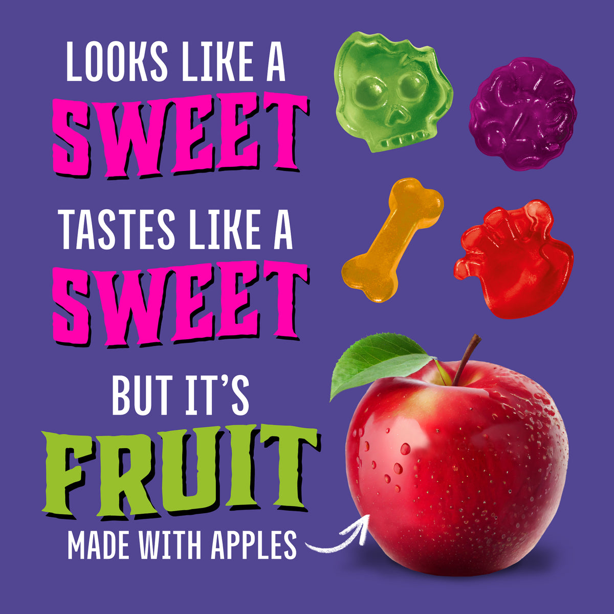 Zombie Body Partz gummies: looks like a sweet, tastes like a sweet, but it's fruit, made with apples