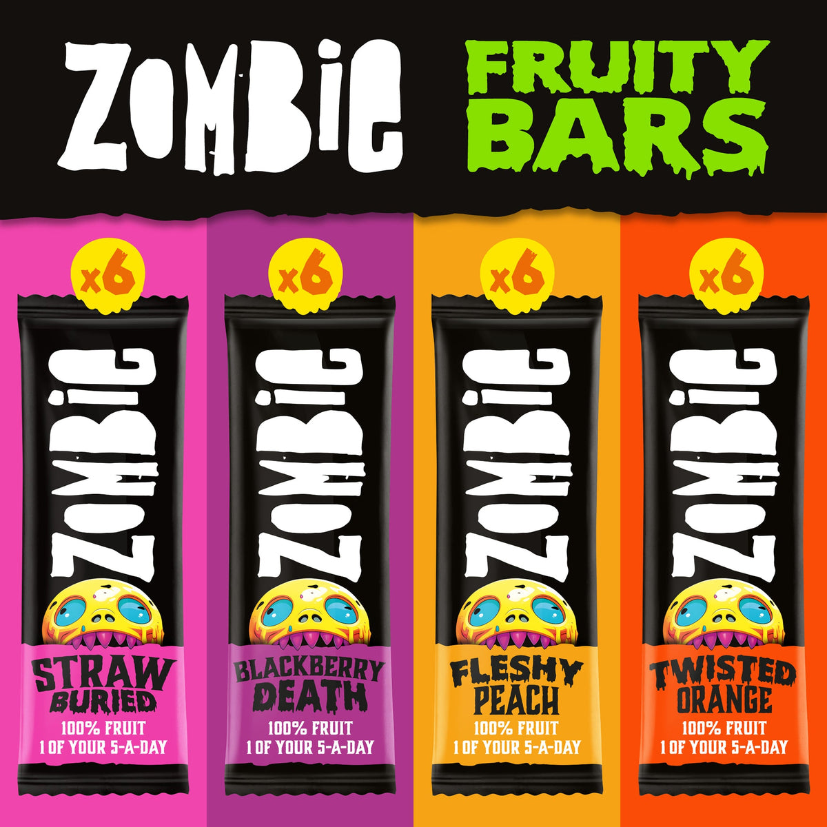 Zombie Fruit Bars Fruity box contains 6 of each flavour