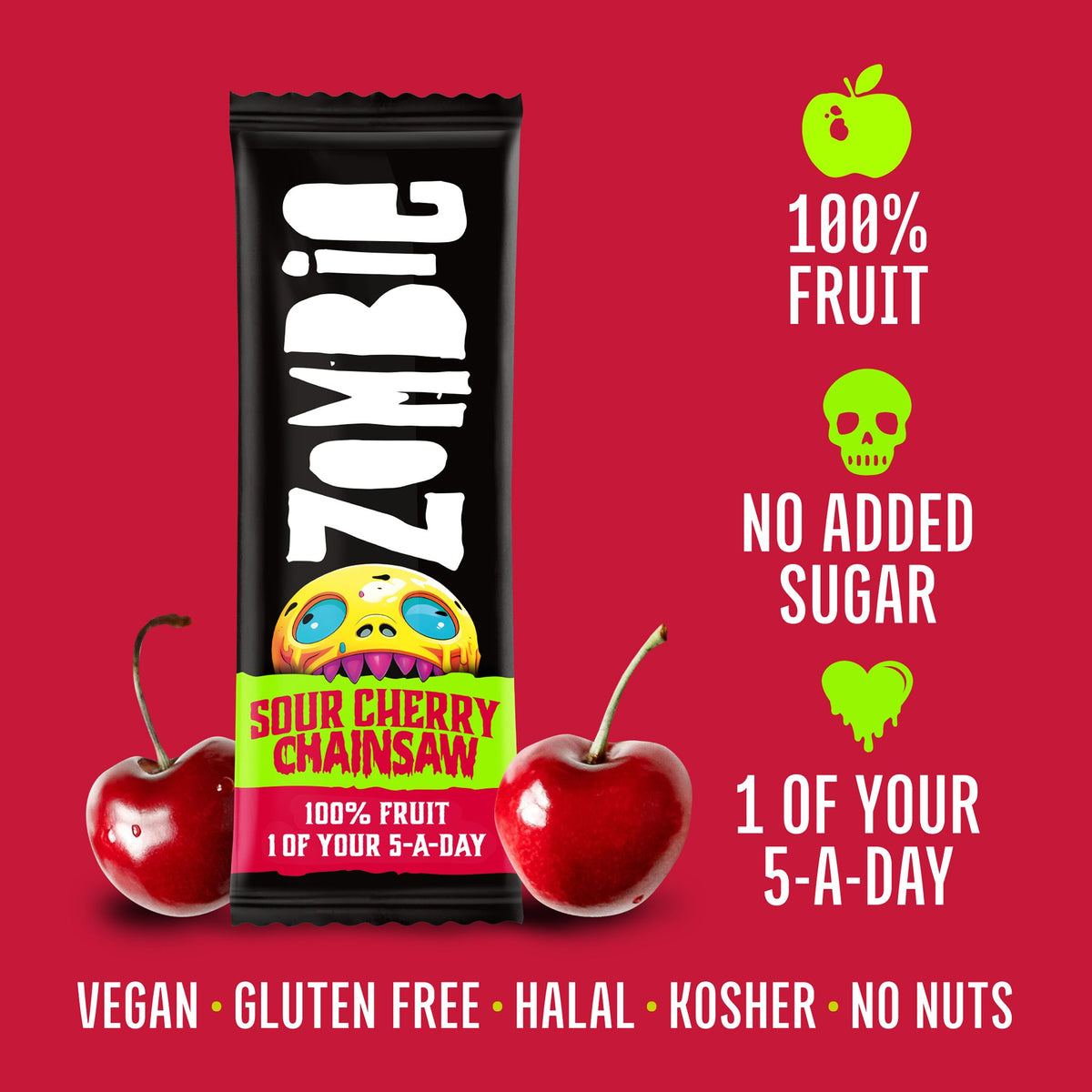 Zombie Sour Cherry Chainsaw bar: 100% fruit, no added sugar, 1 of your 5-a-day