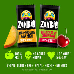 Zombie Man-Ghouled Mango and Sour Cherry Chainsaw mini bars: 100% fruit, no added sugar