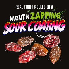 Real fruit rolled in a mouth zapping sour coating