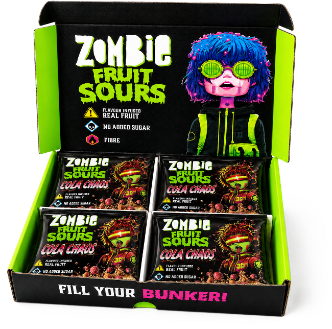 Zombie Cola Chaos Fruit Sours box of 20 bags
